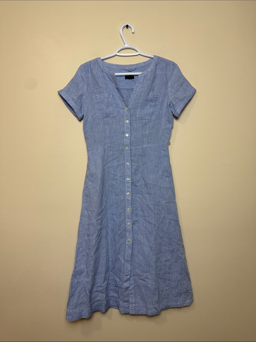 Tahari 100%  Linen Light Blue Button-Front Linen Blend Dress size 2P